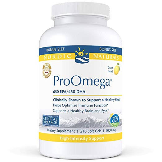 Nordic Naturals ProOmega - Fish Oil, 650 mg EPA, 450 mg DHA, High-Intensity Support for Cardiovascular, Neurological, Eye, Joint, and Immune Health*, Lemon Flavored, 210 Soft Gels