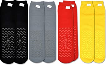 Secure (4 Pairs) Non Skid Socks with All-Around Grip Tread - Hospital Style for Elderly Fall Injury Prevention …