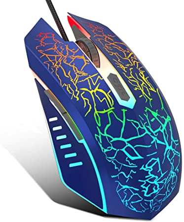VersionTech Wired Gaming Mouse USB Optical Ergonomic Gaming Mouse with 4 DPI Settings Up to 2400 DPI and 6 Buttons Set for PC, Laptop - Blue