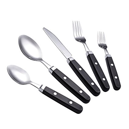 Moxinox 20-Piece Flatware Set Black Plastic Handle Stainless Steel Silverware Tableware Dinnerware Service for 4
