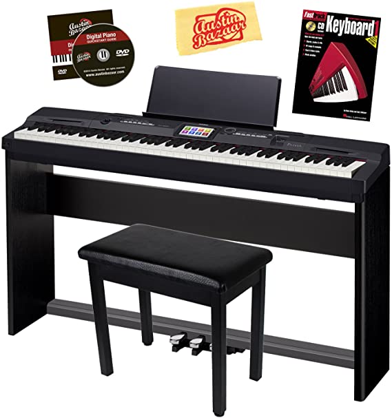 Casio Privia PX-360 Digital Piano - Black Bundle with CS-67 Stand, SP-33 Pedal, Furniture Bench, Instructional Book, Austin Bazaar Instructional DVD, and Polishing Cloth