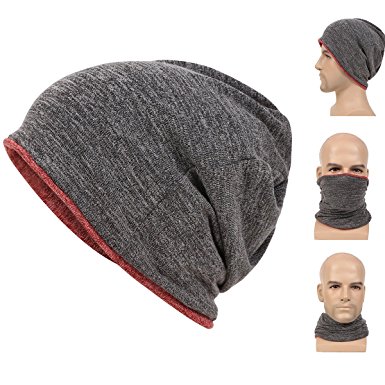 Beanie for Men Women Baggy Skull Cap Winter Hat Reversible Tube Scarf
