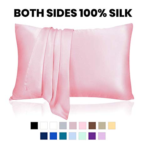 LULUSILK Mulberry Silk Pillowcase for Hair and Skin, 19 Momme Anti Wrinkle Silk Pillow Case Cover with Hidden Zipper, Pink, King Size, Pack of 1
