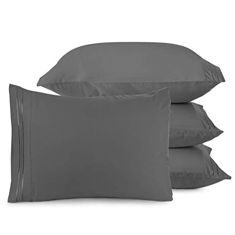 Nestl Bedding Solid Microfiber Queen/Standard 20 x 30 Inches Pillowcases, Charcoal Grey (Set of 4)