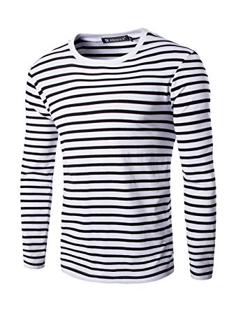 Sourcingmap Men Casual Pullover Basic Crew Neck Long Sleeve Striped Tee T Shirt