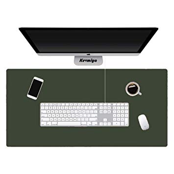 Kevmiya Pad for Desk, 31.5X15.74 Inches, PU Leather Material Desk Pad on Top of Desk，Waterproof Desk Writing Pad for Office and Home, Dual-Sided (Dark Green Gray)