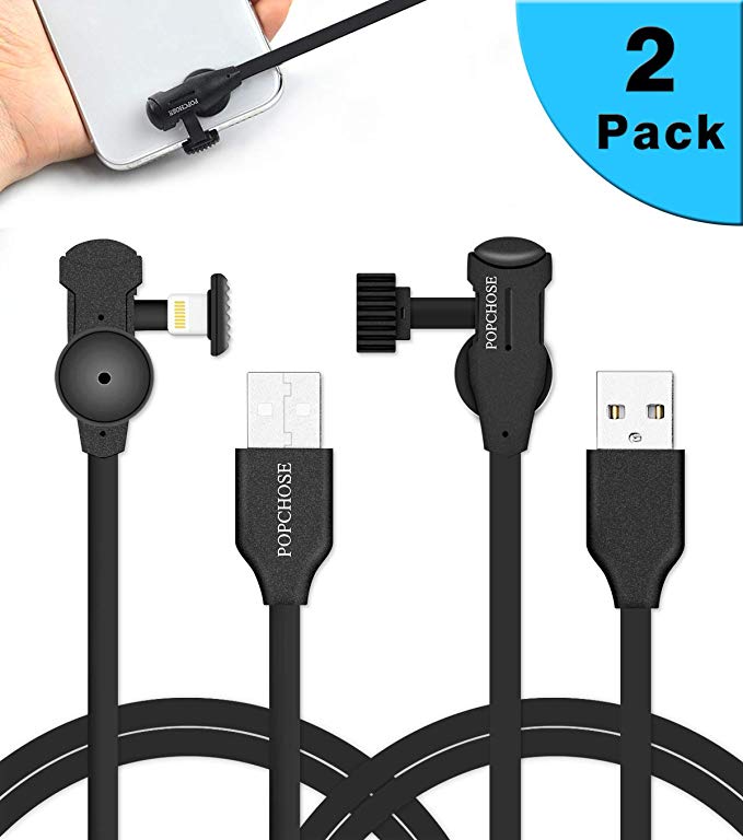 Charging Cable, POPCHOSE 6Ft Angled Mobile Gaming Charger Cable (2 Pack) Fast Speed Data Sync Charging Cord USB Cable Compatible with iPhone XS/Max/XR/8/Plus/7//6/6S/Plus, iPad and More, Black