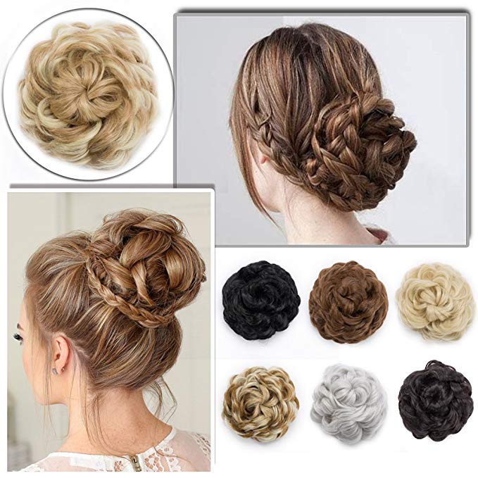 Elailite Messy Hair Bun Chignons Synthetic Hair Extensions Wavy Donut Updo Scrunchy Curly Hairpieces