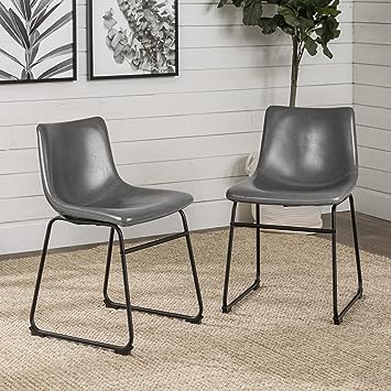 LEMBERI Faux Leather Dining Chairs Set of 2, 18 Inch Kitchen & Dining Room Chairs,Mid Century Modern Dining Chairs with Backrest and Metal Legs, Comfortable Upholstered Seat Chairs(Grey, 2pcs 18")