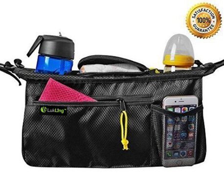 LUKLING Universal Smart Stroller Organizer Bag with 2 Cup Holders & Cellphone Mash Pocket- High Quality Universal Stroller Organizer bag for baby strollers - Lightweight, Portable and Durable - With 100% Money Back Guarantee