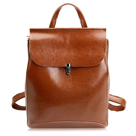 Zicac Women's Leather Backpack Casual Daypack (M, Brown(M))