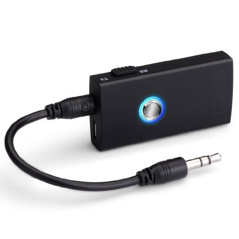 2-In-1 Wireless Bluetooth Audio receiver and TransmitterStereo Output Just need connect to 35mm AUX cord on the TV SpeakerPC iPhone iPod iPad Tablets  MP3 Player Or Car