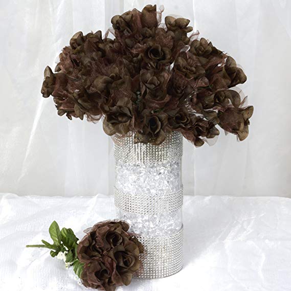 BalsaCircle 84 Chocolate Brown Organza Rose Buds - 12 Bushes - Artificial Flowers Wedding Party Centerpieces Arrangements Bouquets Supplies