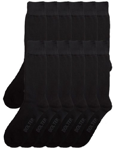 12 Pack Bolter Men's Flat Knit Dress Socks Mid Calf