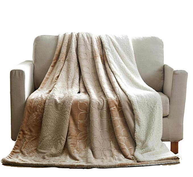 Tache 63x87 Embossed Cuddly Fluffy Cozy Bubbly Champagne Beige Super Soft Warm Plush Sherpa Throw Blanket for Sofa Couch and Twin Size Bed