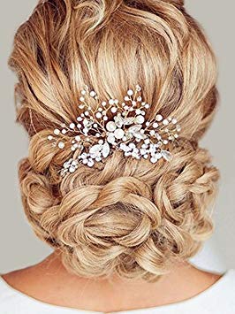 Unicra Wedding Hair Combs Hair Accessories with Bead and Rhinestones for Women (Gold)