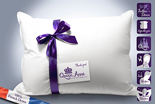 Queen Anne Duchess Luxury French Goose Down & Feather Blend Pillow – Hotel Collection – USA Made (Queen Size, Medium Fill)