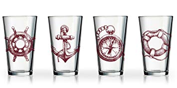 Luminarc 4 Piece 16 oz Lost at Sea Pubs (Nautical Objects), Clear