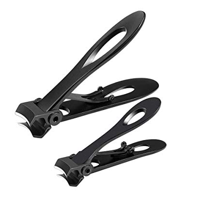 Nail Clippers, 2 Packs Fingernail &Toenail Clipper with Sharp and Sturdy Blade, Surgical Material Stainless Steel Clippers with 15mm Wide Jaw Opening for Thick Nails -Black