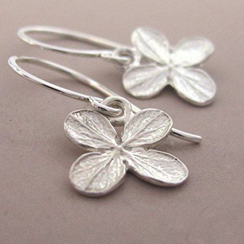 Sterling Silver Flower Earrings - Tiny Bright Hydrangea