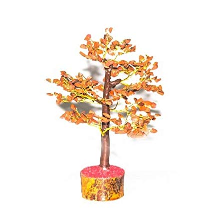 Crocon Natural Healing Gemstone Crystal Bonsai Fortune Money Tree for Good Luck, Wealth & Prosperity Spiritual Gift Size 10-12 Inch (Red Jasper (Golden Wire))