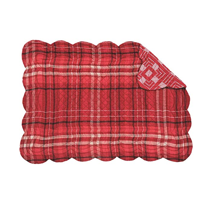 Andrew Rosy Red Plaid 19 x 13 Cotton Fabric Christmas Placemats Pack of 4