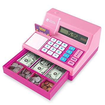 Learning Resources Pretend & Play Calculator Cash Register, Classic Counting Toy, 73 Pieces, Ages 3 , Pink (Renewed)