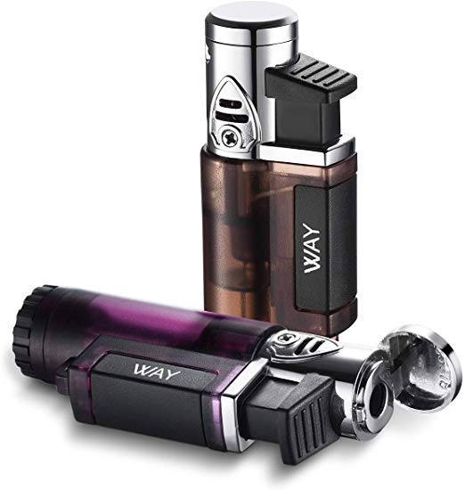 VVAY Turbo Jet Lighter,Angled Butane Gas Refillable Flame Adjustable Lighter,2 Pack(Sold without gas)