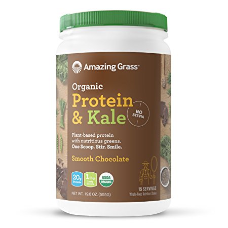 Amazing Grass Organic Plant Based Vegan Protein & Kale Powder, Flavor: Chocolate, 15 servings, 20g protein, 19.6 Ounce, Greens, No Stevia, Non-GMO, Gluten Free