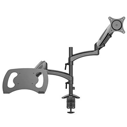 Rosewill Dual Monitor Stand and Laptop Desk Mount combo with Double Gas Spring Arms, Full-Motion Height Adjustment and Clamp/Grommet Mounting for Two Screens 15” to 27” - RMS-17002