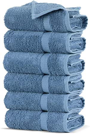 Towel Bazaar Premium Turkish Cotton Super Soft and Absorbent Towels (6-Piece Hand Towels, Wedgewood)