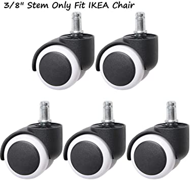 YeMI 2'' Office Chair Wheels Replacement Heavy Duty Polyurethane Castors with Stem Size 10 X 22 mm Fit for IKEA(Set of 5) (White Polyurethane, 2 Inch,10 X 22 mm, Set of 5)