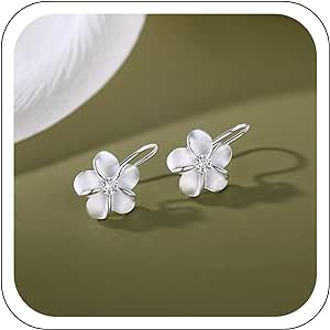 Flower Stud Earrings 925 Sterling Silver Plumeria Earrings for Women Girls Hypoallergenic Cubic Zircon Cute Flower Stud Earrings Jewelry Gifts for Birthday Christmas