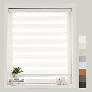 FOIRESOFT Cordless Custom Zebra Roller Shades and Blinds [Cordless Basic, Ivory, W 29 x H 48 inch] Dual Layer Sheer or Privacy Light Control, Day and Night Window Drapes, 20 to 84 inch Wide