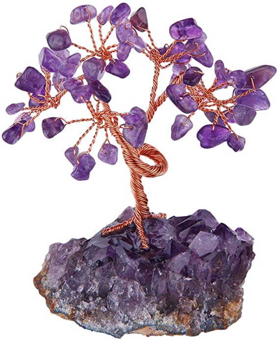 rockcloud Natural Crystal Tree Stones Chips Money Tree with Amethyst Base Home Decoration for Wealth and Luck, Amethyst