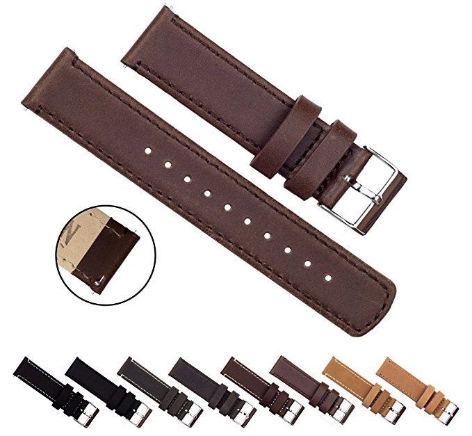 BARTON Quick Release - Top Grain Leather Watch Band - Choice of Color & Width (18mm, 20mm or 22mm)