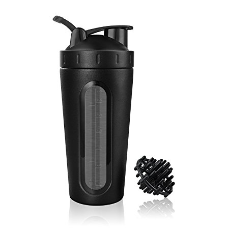 Homiguar Protein Shaker Bottle, Stainless Steel Loop Top Shaker Cup, Visible Window, Leak Proof, 28-Ounce