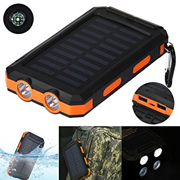 Gotd Waterproof 20000mAh Dual USB Portable Solar Charger Solar Power Bank For Phone (Black)