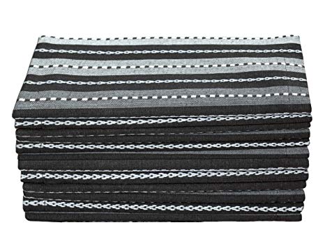 COTTON CRAFT -12 Pack Salsa Stripes Oversized Dinner Napkins - Black Grey - Size 20x20-100% Cotton - Tailored with Mitered Corners and a Generous Hem - Easy Care Machine wash