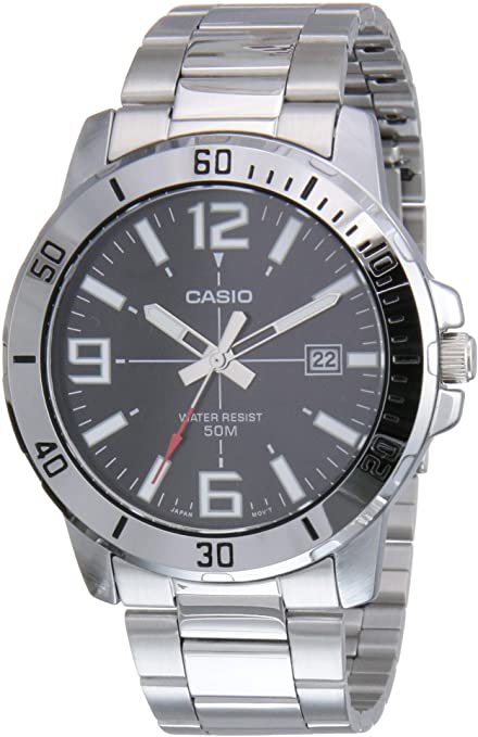 Casio MTP-VD01D-1BV Men's Enticer Stainless Steel Black Dial Casual Analog Sporty Watch