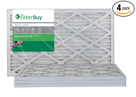 AFB Silver MERV 8 10x24x1 Pleated AC Furnace Air Filter. Pack of 4 Filters. 100% produced in the USA.
