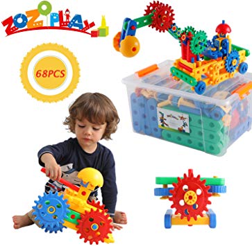 ZoZoplay STEM Toys 68 Piece Gear Building Set Learning Educational Engineering Construction Blocks, Build Excavator, Horse & Buggy and More. Best Gift Toy for 3, 4, 5, 6, 7 Year Old Boys & Girls