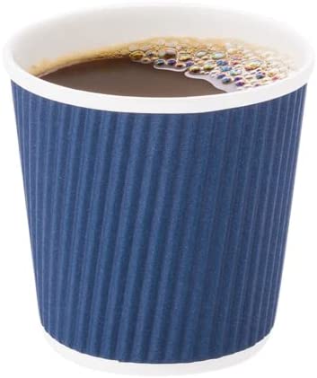 4 Ounce Paper Coffee Cups, 25 Ripple Wall Disposable Paper Cups - Leakproof, Recyclable, Midnight Blue Paper Hot Cups, Insulated, Matching Lids Sold Separately - Restaurantware