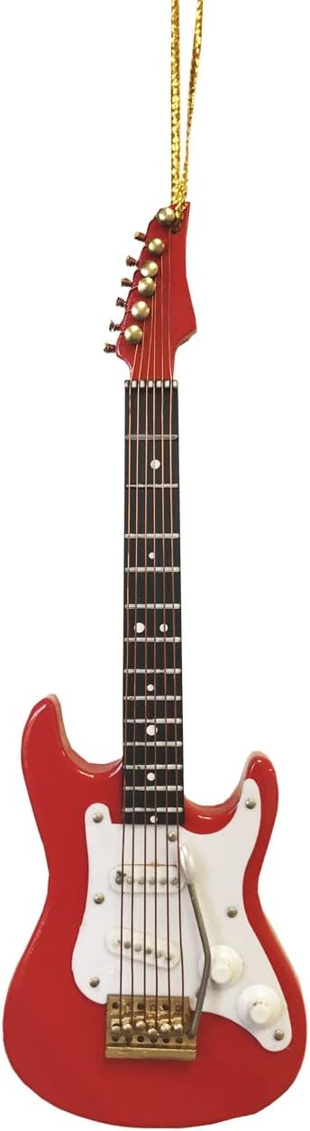 Broadway Gifts 5.5" Red Wood Electric Guitar Ornament Decoration