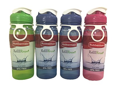 Rubbermaid Refill, Reuse 20-Ounce Chug Bottle, 1 Pack of 4 Assorted bottles