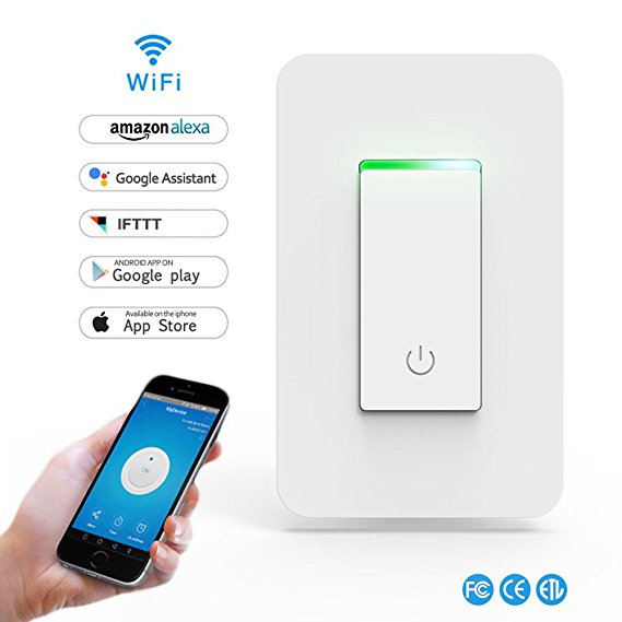 Smart Light Switch, Wi-Fi Switch Wireless Light Switch Compatible with Alexa and Google Home,No Hub Required,Timing Function,Control Your Fixtures From Anywhere (ON/Off Switch-1PCS)