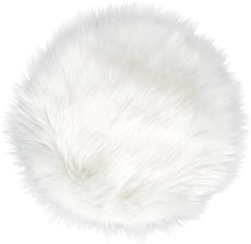 IVON White Round Faux Fur Rug, Fluffy Rug Cushion for Chair, Background for Nail Desk Photos - 15.5 inches