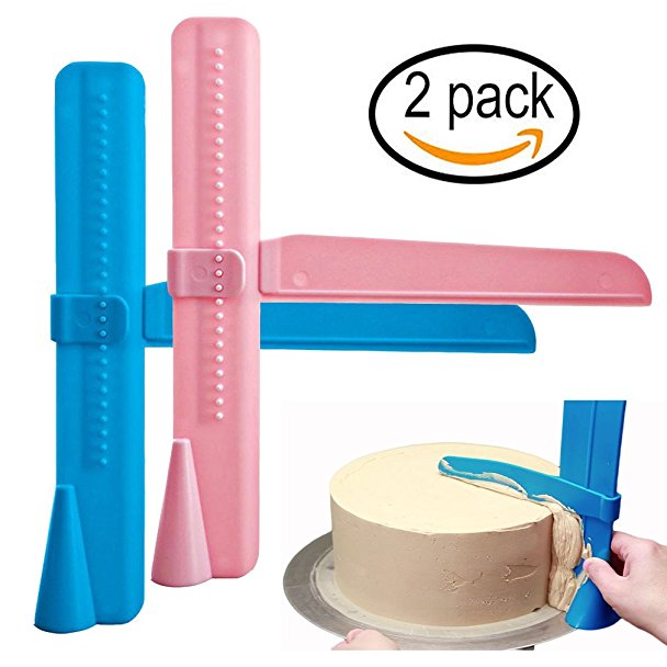 Cake Scraper Smoother Adjustable Edge Tool Icing Polisher Plastic Butter Cream Decorating for Christmas Wedding Birthday (2 pack)
