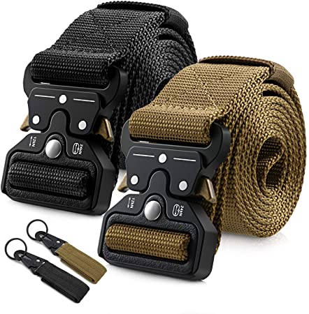 Barbarians Tactical Belt for Men, 2 Pack 1.5 Inch Heavy-Duty Webbing Military Style Nylon Belts with Metal & Key Buckle