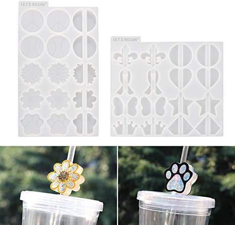 LET'S RESIN Straw Topper Resin Molds 2PCS Silicone Molds for Resin, with Circle, Sunflower, Butterfly Shape for Straws